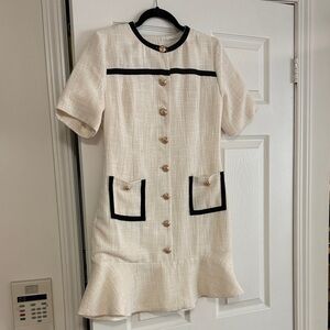 Commense Cream and Black Buttoned Mini Dress
